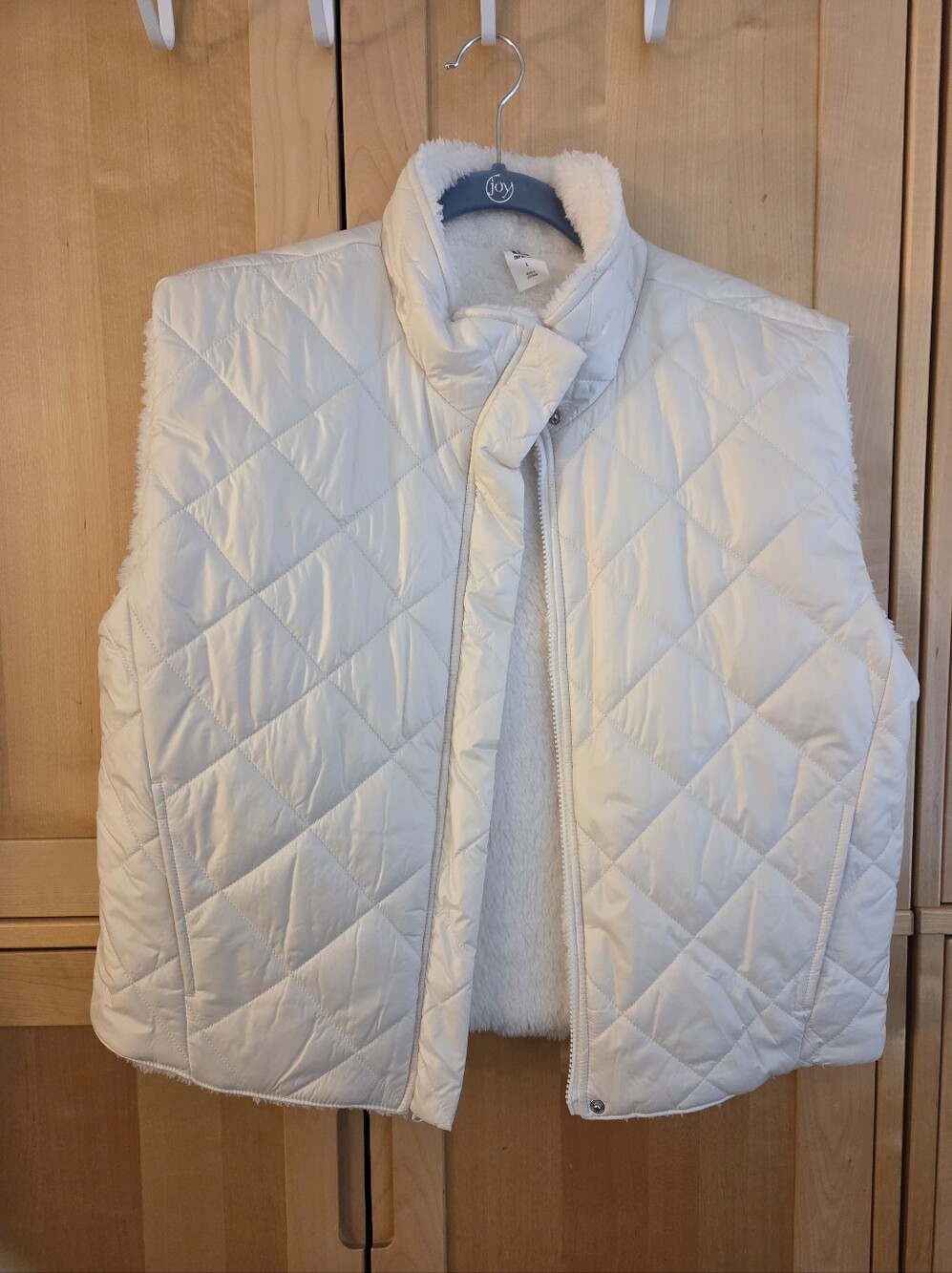 Women’s Quilted Reversable Cream Vest with Faux Sherpa Lining